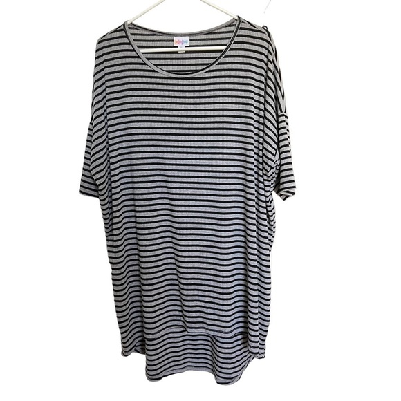 LulaRoe Dress Size XL Hi Low Striped Round Neck Black‎ Grey Knee Length - Picture 1 of 4